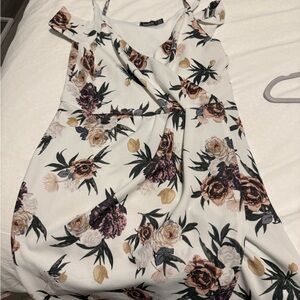 Boohoo White Floral Wrap Midi Dress